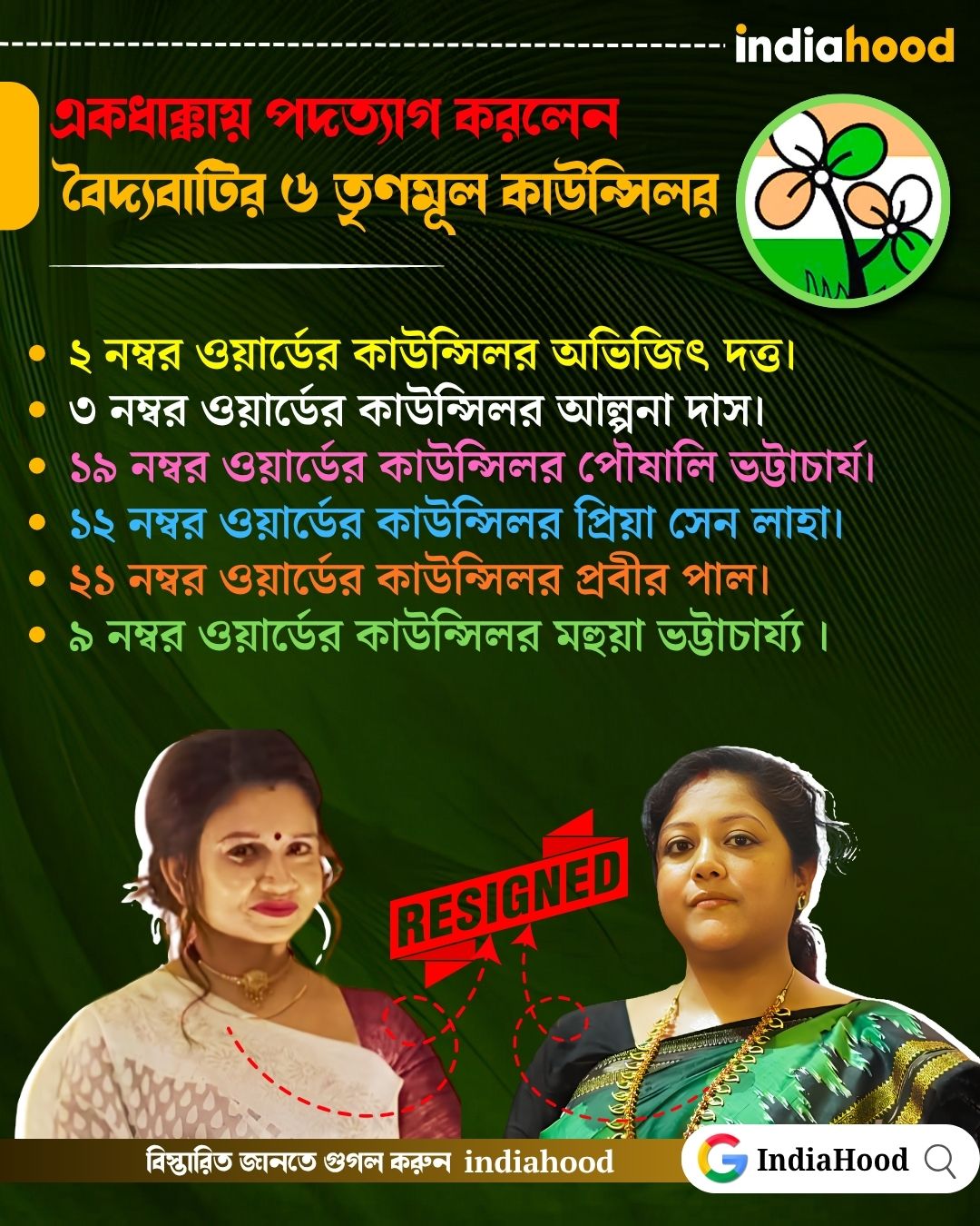 একধাক্কায় পদত্যাগ বৈদ্যবাটির ৬ তৃণমূল কাউন্সিলরের